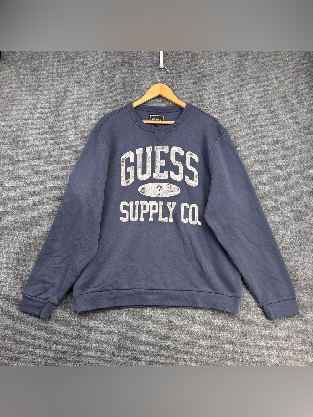 NWT Guess Akorie Blue Indie Sleaze Cozy Casual Fleece Pullover Sweatshirt XL